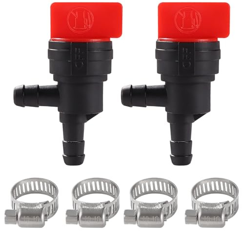 VooGenzek 2 Stücke 1/4 Zoll 90-Grad-Kraftstoff-Absperrventil, 6-8 mm Inline-Kraftstoffabsperrventilhahn aus Kunststoff, mit 4 Stücke Schlauchschellen, für Rasenmäher-Zubehör