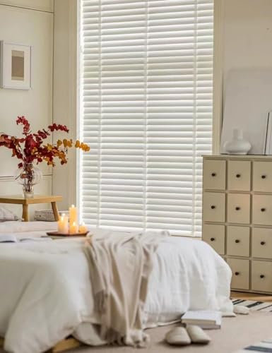 Holzjalousie Innen Weiss, Holz Jalousien Fenster Innen, Horizontal Jalousie Holz, 5cm Lamellen, Breite 45/60/90/120/165/180cm, Sonnenschutz/Sichtschutz Echtholz Jalousette(60x160cm)