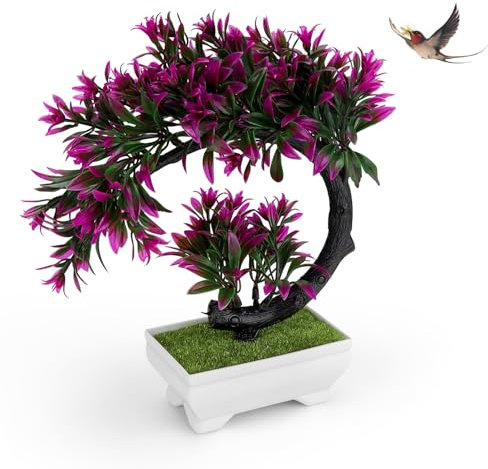 PHMING Plantes Artificielles Interieur Forme de Lotus Rouge, Bonsai Artificiel Plastique, Fausse Plante, Convient pour décorer Les Bureaux, Les balcons et Les salles d'étude