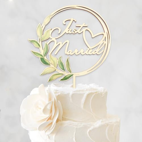 DazzJoy Holz Cake Topper Hochzeit Tortendeko,Just Married Deko Tortenstecker Hochzeit,Hochzeitstorte Topper,Just Married Hochzeitstorten Deko
