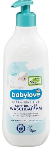 Babylove Ultra Sensitive Waschbalsam Kopf bis Fuß für Babys, Mit Mandelöl, Parfümfrei, Von Geburt an 500 ml