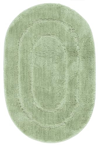 e-floor - Badematte Soft – Badteppich Weich Flauschig – Rutschfester Badezimmerteppich – Angenehm im Griff – Leicht zu Reinigen – Waschmaschinengeeignet - Badematten - Teppish - Oval - 50x80 cm Grün