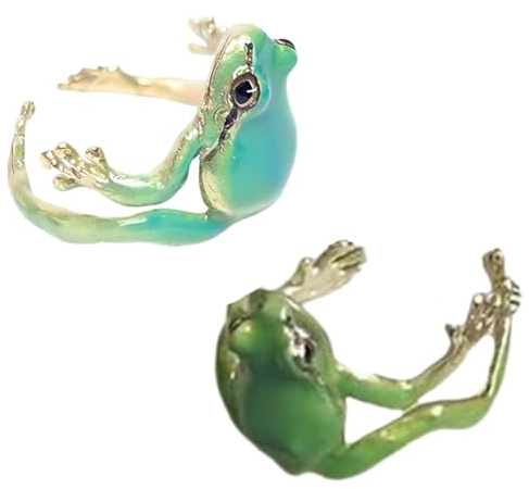 WLNEXT Modische Baumfrösch-Ringe, verstellbar, offener Ring, Hochglanz-Schmuck für Damen und Herren, stilvolle Party-Ornamente, 2 Stück