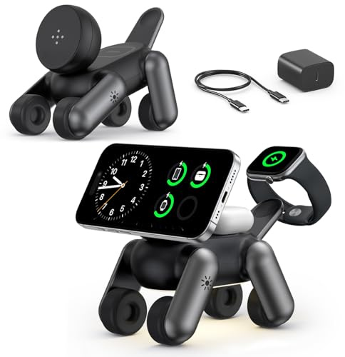 3 in 1 Ladestation für Apple Watch und iPhone MagSafe, mit Nachtlampe | für iPhone 17e Air 17 16 15 14 13 12 Series, Apple Watch Series Ultra/SE/11/10/9/8/7/6/5/4/3/2, AirPods Pro/2/3