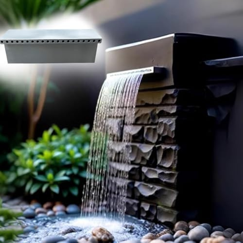 HEFJIAYCIQ Cascade De Piscine, Fontaine De Bassin en Acier Inoxydable pour Décorations Extérieures, Cascade De Patio Déversoir Élément Aquatique Mural pour Jardin,Argent,150cm