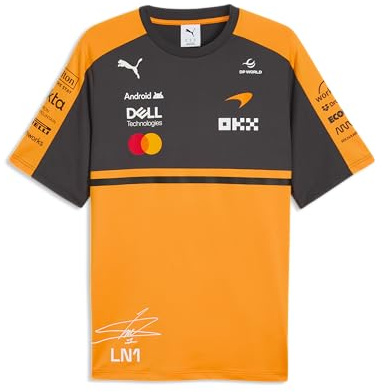 PUMA McLaren F1 2026 Herren Lando Norris Fahrer T-Shirt - Orange | Alle neuesten McLaren Formel-1-Team- und Partnerlogos, Kurzärmel mit Rundhalskragen, Offizielle lizenzierte Replica-Sammlung
