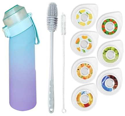 Gourde Sport, avec Lot de 7 capsules aromatiques pour bouteille d'eau, Pods parfumés pour eau aromatique 0 sucre, Sans BPA, bouteille d'eau étanche, pour gym, course à pied,Camping (Blue purple)