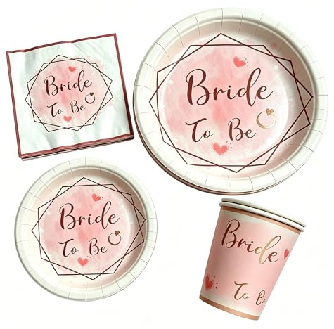AEYURUID 100PCS Rose Gold Bride to Be Paper Plates Cups Napkins Set | Disposable Bachelorette Party Tableware for 20 Guests | Elegant Wedding Shower Favors & Decorations