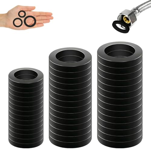 42 Pezzi Guarnizioni Piatte in Gomma Nera, Rondelle Idrauliche 1/2, 3/4, 1, Guarnizione per Rubinetto, Doccia, Lavandino, Tubo Acqua, Bagno, Cucina e Piscina