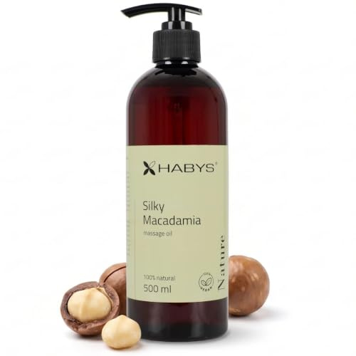 Habys Massageöl Macadamia 100% Natürlich & Vegan mit Pumpe 500ml | Spa Massageöl Öl mit Vitamin E, Zarter, Massage Oil Natürlicher Duft, Macadamia Ternifolia Seed Oil 100%, Reich Fettsäuren