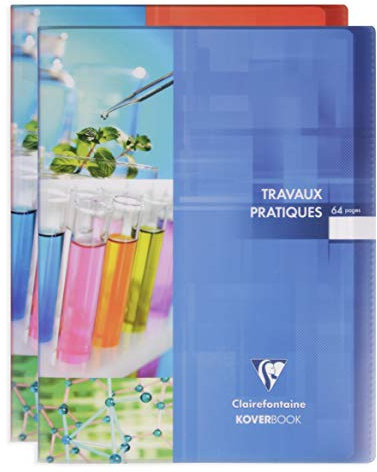 Clairefontaine 980420C Un Cahier Travaux Pratiques Agrafé Koverbook - 24x32 cm - 64 Pages Grands Carreaux 90 g et Unies Blanches 125 g - Couverture Polypro - Couleur Aléatoire