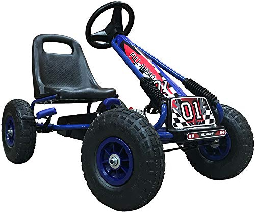 Kiddo Racer Design Blue Kids Childrens Pedal Go-Kart Ride-On Car, Adjustable Seat, Rubber Tyres - Suitable For 4 to 8 Years - New