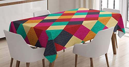 ABAKUHAUS Bunt Tischdecke, Distressed Kariert, Für den Inn und Outdoor Bereich geeignet Waschbar Druck Klar Kein Verblassen, 140 x 170 cm, Mehrfarbig