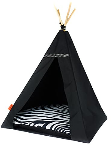 Tipi für Katzen und Hunde. Zelt für Katzen. Wasserdichtes Bett für Haustiere. Haus für Katzen. Zelt mit Abnehmbarer Abdeckung für Katzen. (65x65x92cm, Schwarzes Zelt, Zebra)