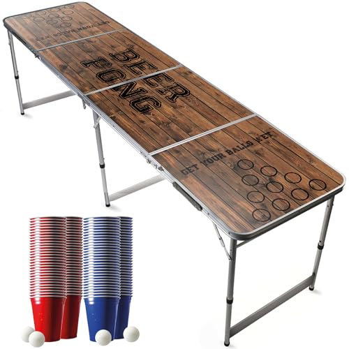 Beer Pong® - Table Officielle + 120 Cups + 6 Balles - Table Pliable et Transportable avec Revêtement Etanche Anti-Rayures - Homologuée pour Les Tournois de Biere Pong - Jeu à Boire