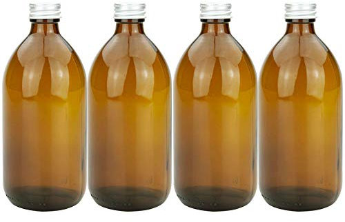 mikken 4 flaconi da farmacia, 500 ml, in vetro marrone con tappo a vite