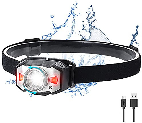 Audor Stirnlampe LED Wiederaufladbar USB Kopflampe Stirnlampe Zoombar Wasserdicht Verstellbar Mini Stirnlampen mit Rotlicht und Intelligenter Geste Sensor für Joggen, Laufen, Campen, Angeln,Kinder