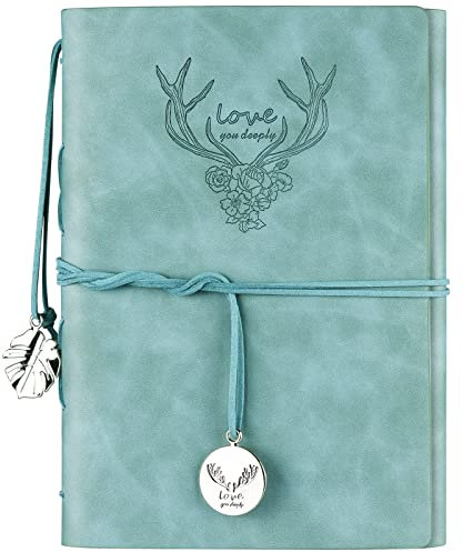 Notizbuch aus Leder, nachfüllbar, Tagebuch für Frauen, Mädchen, liniertes Papier mit Ordnertaschen, Retro-Reisetagebuch, Geschenke, A5, 16,5 cm x 23,4 cm (Blau)