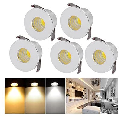 INHDBOX 5er Mini Klein LED Einbaustrahler 3 Farbtemperatur Einstellbar, 3W Deckeneinbaustrahler Warmweiß/Neutralweiß/Kaltweiß Aluminium Deckenspots für Weinschrank/Schrank/Küche/Wohnzimmer