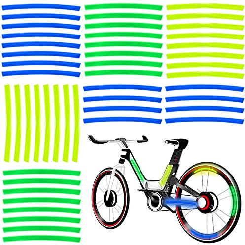 Reflektoren Aufkleber Fahrrad Reflexfolie Selbstklebend 48Streifen Reflektor Aufkleber für Helm Kinderwagen Kinderroller Fahrräder Skateboard Auto（Gelb Grün Blau）