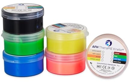 AFH TheraPIE Knete® MINI | ACHTUNG 15 g Döschen | 6er Set inkl. Gratis Knetfibel