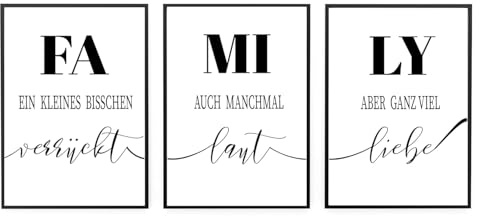 3er Set Poster Familie Family Geschenk zum Valentinstag Muttertag Vatertag Zuhause Handmade Wohnzimmer Flur Wanddeko Poster Minimalistisch Schwarz Weiß (3x 50x70cm)