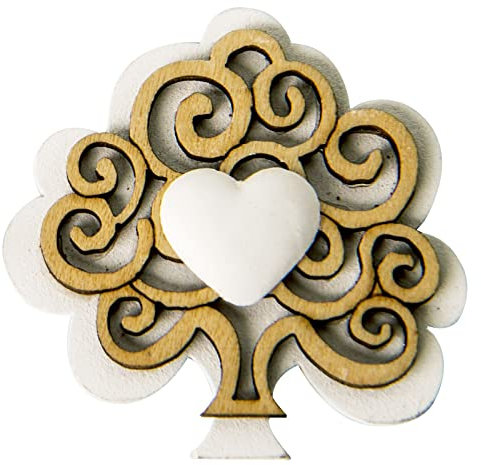 Ingrosso e Risparmio Kit 12 Decorazioni in Legno a Forma di Albero della Vita con Cuore Centrale Bianco in Gesso - Accessori bomboniere Originali