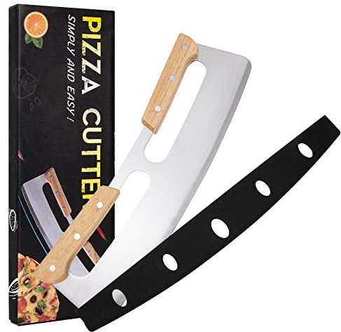 Pizza Cutter 14 Pizza Slicer Stainless Steel Pizza Cutter Rocker with Double Wood Handle for Cutting Homemade Pizza Bread Cake