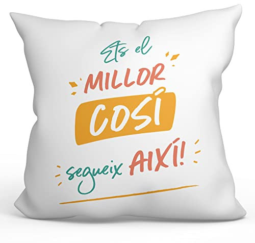 Mugffins Kissen mit Füllung mit Spruch für Cousin - Auf katalanisch - ETS EL millor segueix así - 40 x 40 cm - originelles und lustiges Geschenk