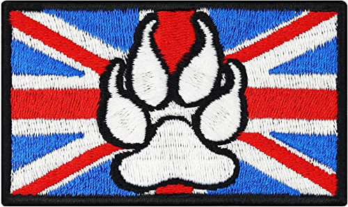 Great Britain K9 Flag Polizei Hund Flagge England Aufnäher gestickt | K9 Aufbügler Police dog Patch/Bügelbild | Hundepfoten Applikation zum annähen für Leine/Brustgeschirr | 70x40mm