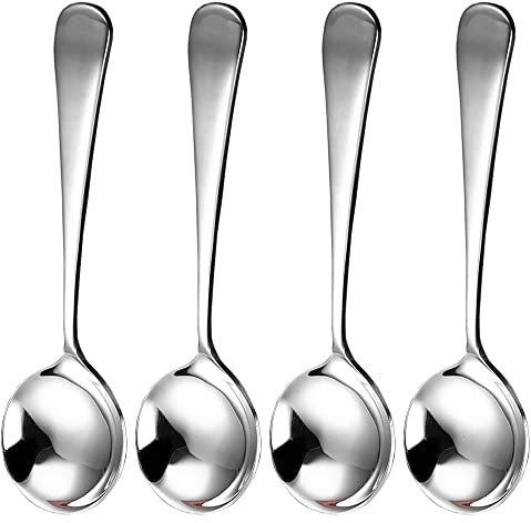 4 Pieces Soup Spoons Serving Spoon Stainless Steel Round Spoons Silverware Dishwasher Safe