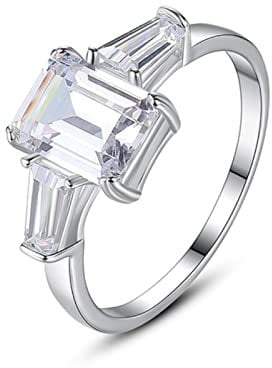 CHABER 925 Sterling Silber Ringe Für Frauen Hochzeit Offener Ring Silber Mit Stein Ungewöhnliches Baguette Breites Paar Trendschmuck