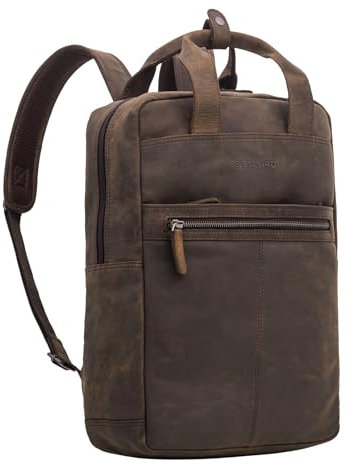 STILORD 'Bryn' Leder Rucksack mit Laptopfach XL Business Rucksack Herren Damen Lederrucksack Groß für 16 Zoll MacBook Trolley Aufsteckbar Vintage Echt Leder, Farbe:colorado - braun