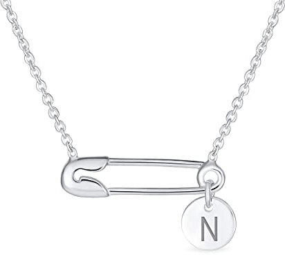 Initialeen Alphabet Buchstabe N Support Symbol Für Vertriebene Menschen Massivarität Runder Kreis Disc Sideways Sicherty Pin Halskette Anhänger .925 Sterling Silber Benutzerdefinierte Eingraviert