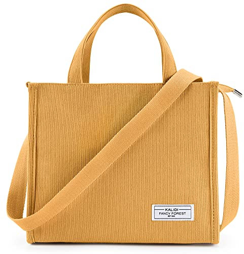 KALIDI Cord Tasche Umhängetasche Damen mit Reißverschluss, Handtasche Schultertasche Shopper für Schule Arbeit Alltag Lässige