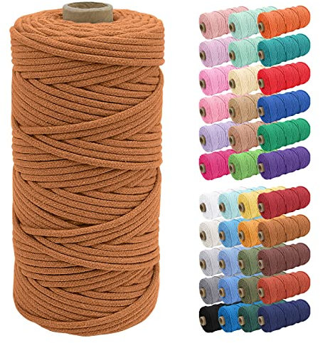 Uiopa Baumwollkordel 3mm x 100m, Makramee Garn Geflochten Baumwollgarn mit Kern, Baumwollseil Natürlicher Rope Garn für Taschen, Wandbehänge, Pflanzenaufhänger, DIY Handwerk
