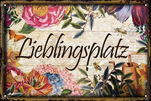LUCKYLINDE - Plaque en tôle résistante aux intempéries - Plaque de jardin - Lieblingsplatz - Inscription humoristique - 20 x 30 cm