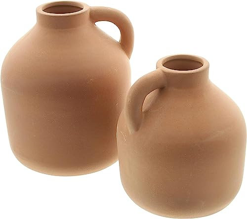 Dekoleidenschaft Lot de 2 vases en terre cuite avec anse - Vase décoratif pour fleurs séchées