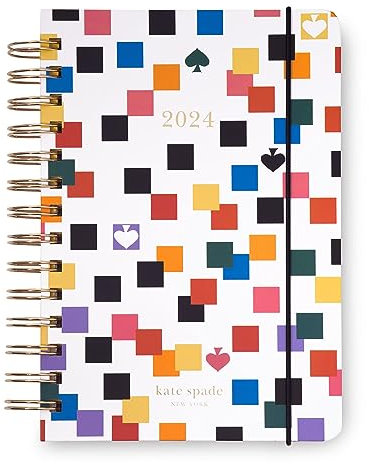 Kate Spade New York 2024 Planner - Weekly & Monthly, Medium Hardcover Spiral Planner with Stickers & Pockets, Checkerboard