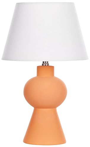 Beliani Tischlampe Keramik Vasenfuß orange Stoffschirm weiß Empireform mit Schalter Fabilos