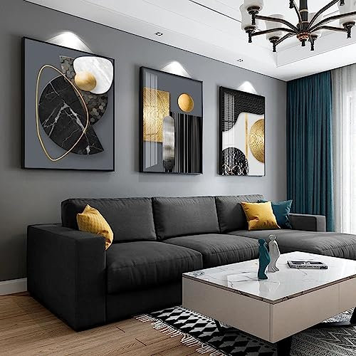 FSLEOVN Quadro da parete per soggiorno moderno, set di 3, nero, bianco, oro, geometrico, su tela, astratto, marmo, decorazione per la casa, senza cornice (nero, oro, 60 x 90 cm)