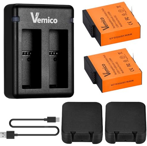 Vemico 360 Ace Pro 2/ Ace Pro Akku Ladegerät Kit 2 X 1800mAh Ersatzakkus Dual Typ-C Kanal LED Ladegerät mit und Micro-USB Ladeschnittstelle für 360 Ace / 360 Ace Pro / 360 Ace Pro 2 Kamera
