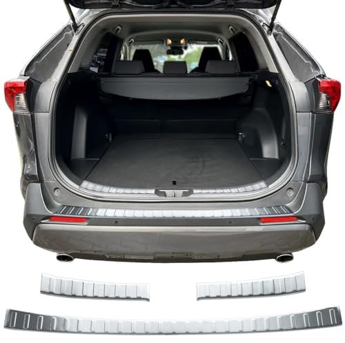 RECAMBO Ladekantenschutz Edelstahl matt gebürstet mit Textur - kompatibel für Toyota Rav4 V - BJ ab 2018 - Styling und Schutz für die Stoßstange
