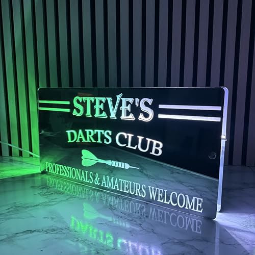 Personalised LED Darts Mirror | Light Up Darts Sign | Gift for Dad