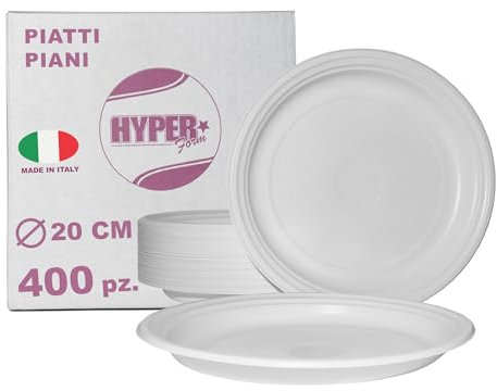 Hyper Form - 400 Piatti Piani di Plastica Riutilizzabile Rigida, Lavabili 20 Cicli in Lavastoviglie