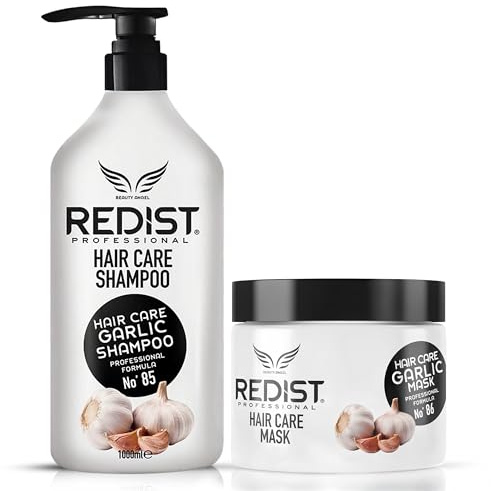 Redist Knoblauch Shampoo 1000 ml + Knoblauch Haarmaske 475 ml | Anti-Haarausfall & Stärkende Formel | Nährt trockenes & geschädigtes Haar | Repariert, spendet Feuchtigkeit & verleiht Glanz