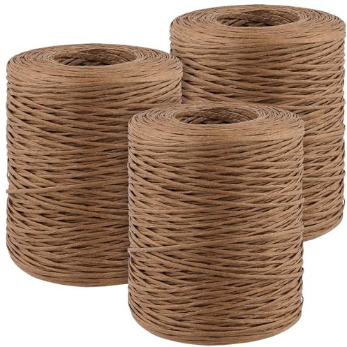 CHUENKUK 3 fili di carta da 200 m, diametro 1 mm, filo di carta per uncinetto, filo di ferro, sottile per bouquet di nozze, confezione di fiori, marrone scuro