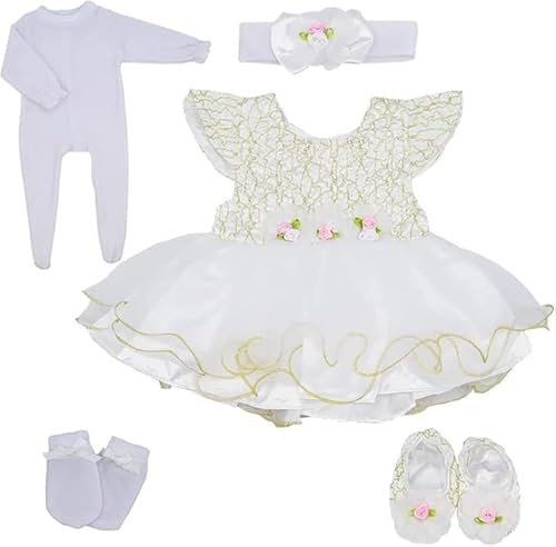 Scnbom reborn bambole vestiti per 45-60cm silicone femmina vere bambola toddler originali bambolotti maschio parti (Abito bianco gonna 5pcs Set)