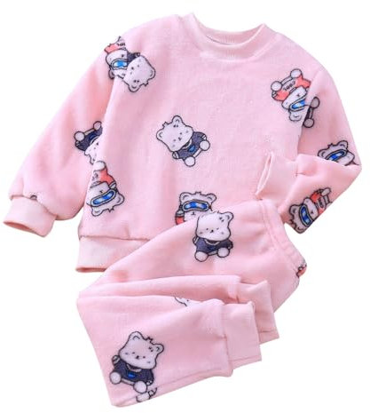2 Pezzi Bambino Ragazzi Ragazze Pigiama in Pile Invernale Set Caldo Flanella Pigiameria Set Top Pantaloni Abiti Morbidi e Comodi Pigiami Soffici Vestiti Pigiama in Cotone