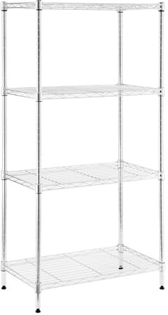 Nilpferd® Lagerregal,Regal,Gitterregal Metall,Vorratsregal,Kellerregal, Lagerregal aus Metall für Keller, Wohnzimmer, Büro, Easy verstellbare Ablagen, maximales Gewicht 400kg,(59x34x120cm H) Chrom